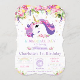 Invitaciones de primer cumpleaños de Purple Rainbo