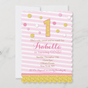 Invitaciones de primer cumpleaños de Purpurina Ros