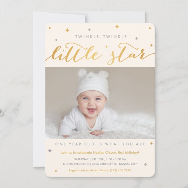 Invitaciones de primer cumpleaños de Twinkle Littl (Anverso)