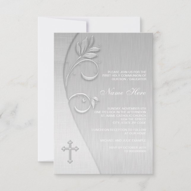 Invitaciones de Primera Comunión Blancas Elegantes (Anverso)