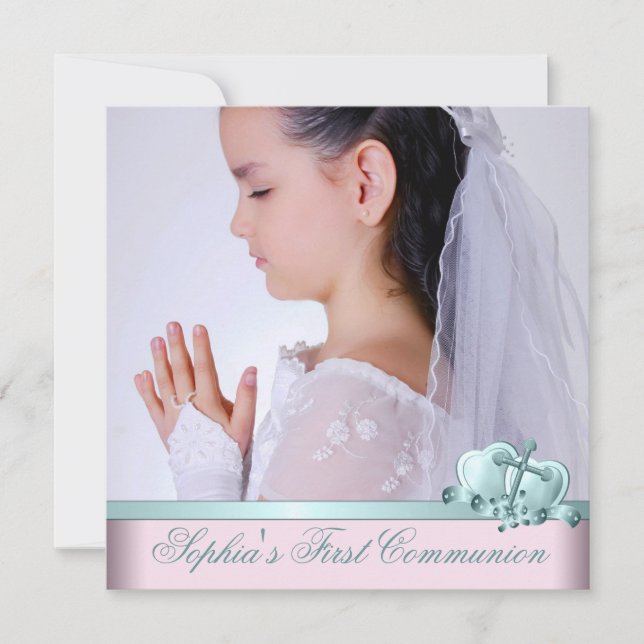 Invitaciones de Primera Comunión con Foto Azul Tur (Anverso)