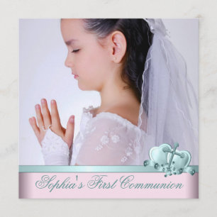 Invitaciones de Primera Comunión con Foto Azul Tur