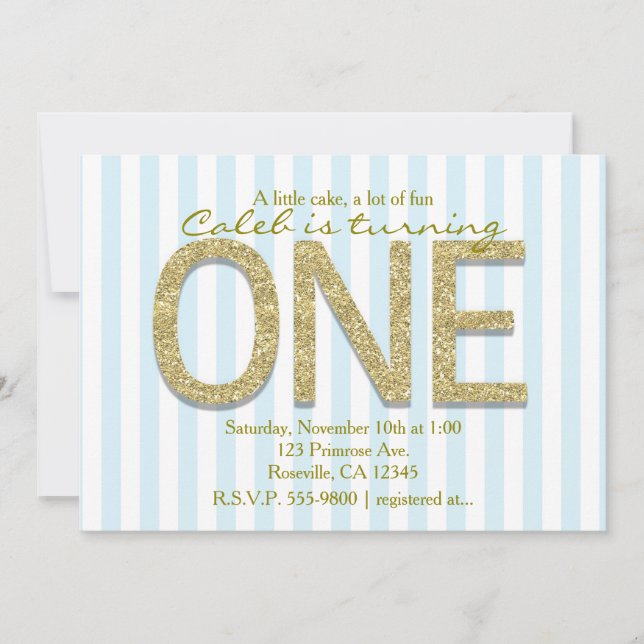 Invitaciones de primera parte de rayas azules con  (Anverso)