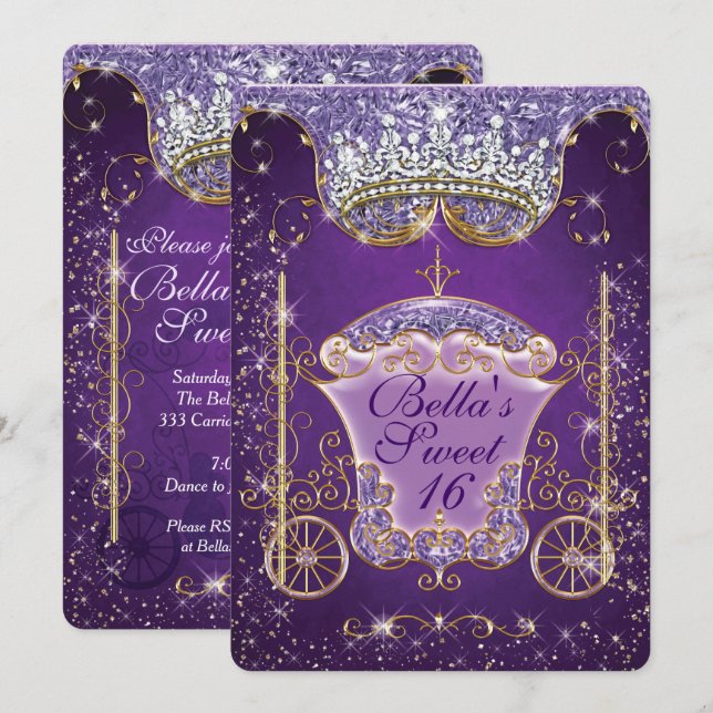 Invitaciones de princesa Carriage Jewel Party (Anverso / Reverso)