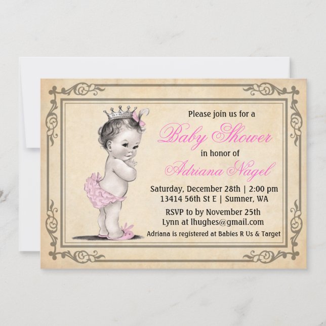 Invitaciones de princesa Girl Baby Shower del (Anverso)