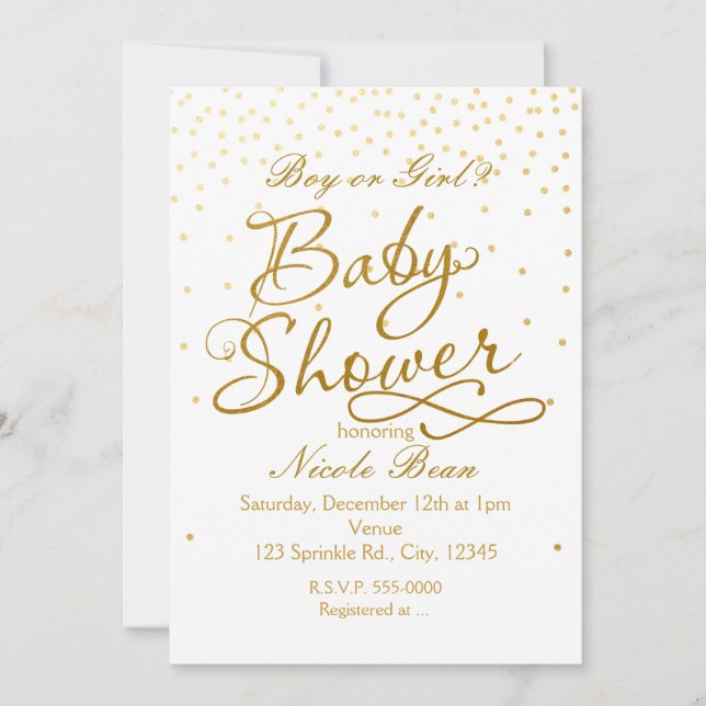 Invitaciones de puntos de confeti de oro y blanco  (Anverso)