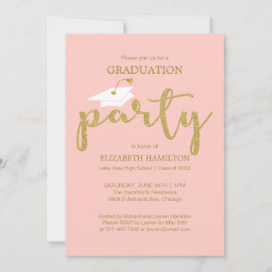 Invitaciones de purpurina dorada para fiesta de gr