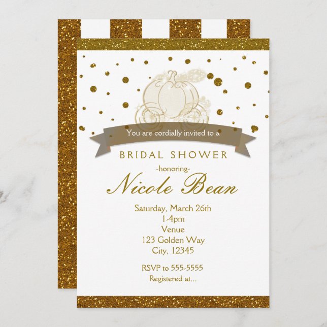 Invitaciones de Purpurinas de oro de Cinderella Ca (Anverso / Reverso)