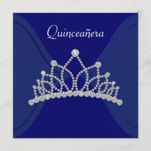 Invitaciones de Quinceañera Azul Real con Tiara de