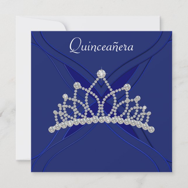 Invitaciones de Quinceañera Azul Real y Blanco (Anverso)