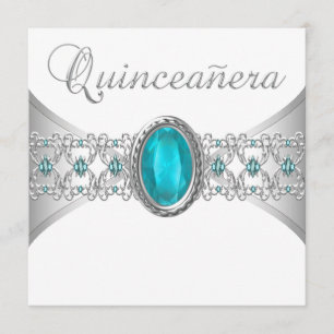 Invitaciones de Quinceañera Azul Turquesa Plateada