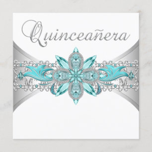 Invitaciones de Quinceañera Azul Turquesa Plateada