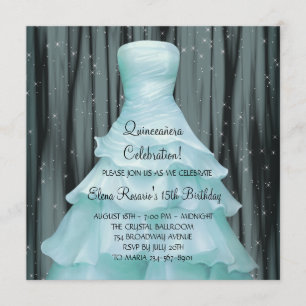 Invitaciones de Quinceanera Azul Verde azulado Neg