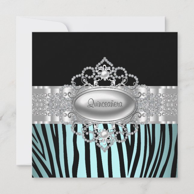 Invitaciones de Quinceañera Cebra Azul Turquesa (Anverso)