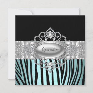 Invitaciones de Quinceañera con Cebra Azul Turques