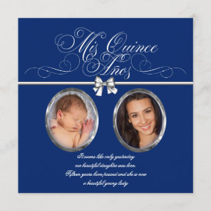 Invitaciones de Quinceañera con Foto Azul Real