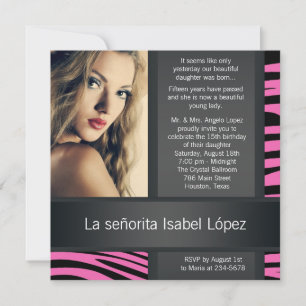 Invitaciones de Quinceañera con Foto de Cebra Rosa