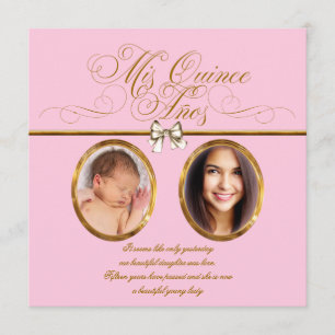 Invitaciones de Quinceañera con Foto de Oro Rosa
