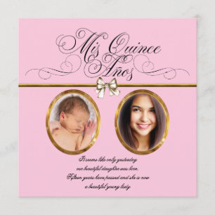 Invitaciones de Quinceañera con Foto de Oro Rosa