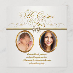 Invitaciones de Quinceañera con Foto Dorada Bonita