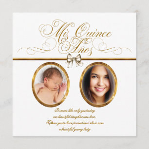 Invitaciones de Quinceañera con Foto en Blanco Oro
