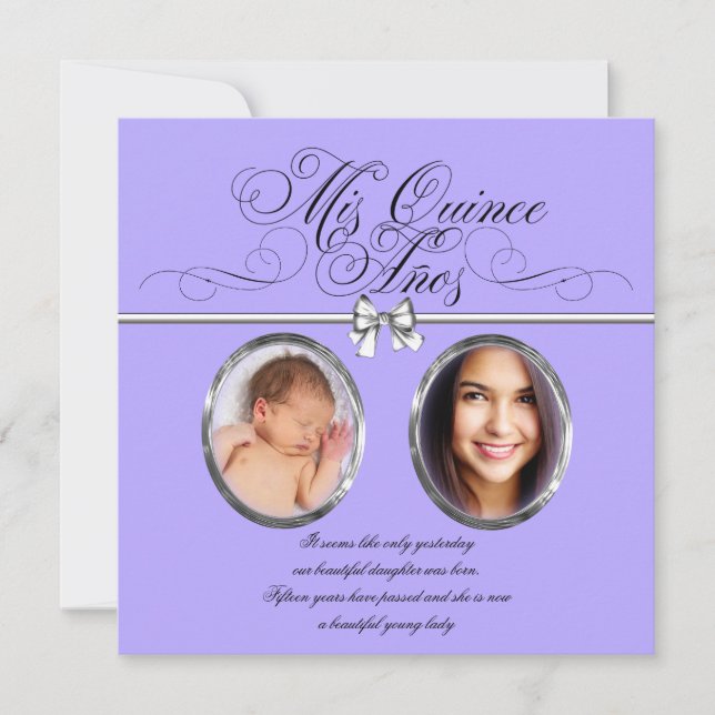 Invitaciones de Quinceañera con Foto Morado Lavand (Anverso)