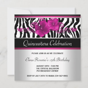 Invitaciones de Quinceañera con rayas de color ros