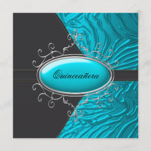 Invitaciones de Quinceañera de Cebra Azul Turquesa