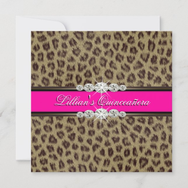 Invitaciones de Quinceañera de Leopardo Rosa Calie (Anverso)
