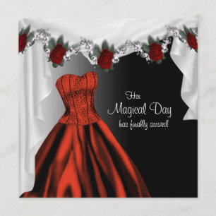 Invitaciones de Quinceañera de Rosa Roja Elegante