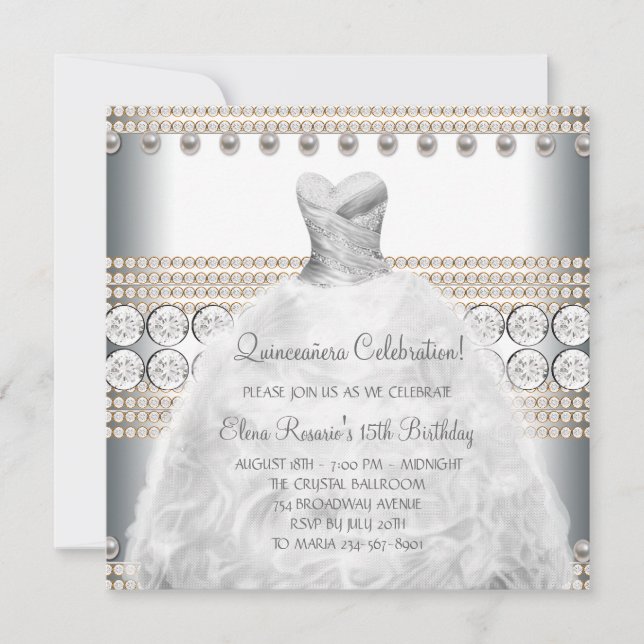 Invitaciones de Quinceañera de vestido de fiesta d (Anverso)