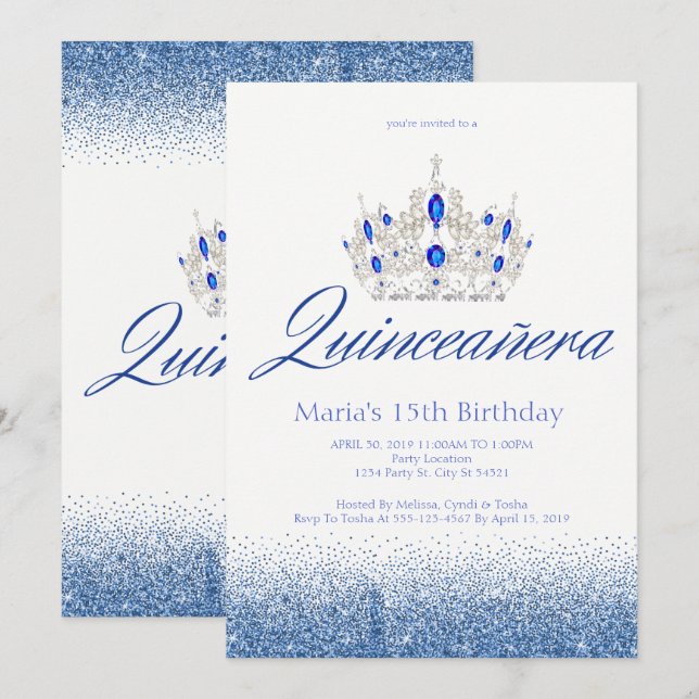 Invitaciones de Quinceañera de Zafiro y Diamante (Anverso / Reverso)