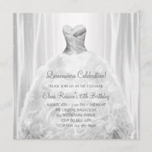Invitaciones de Quinceanera del blanco de vestido