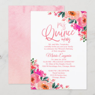 Invitaciones de Quinceañera Floral Rosa Caliente
