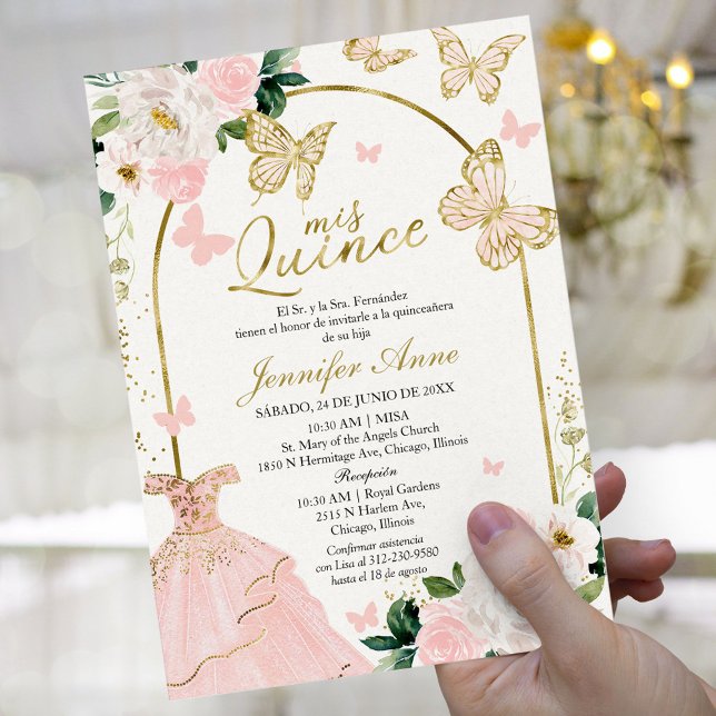 Invitaciones de Quinceañera Mariposa Rosada Españo (Subido por el creador)