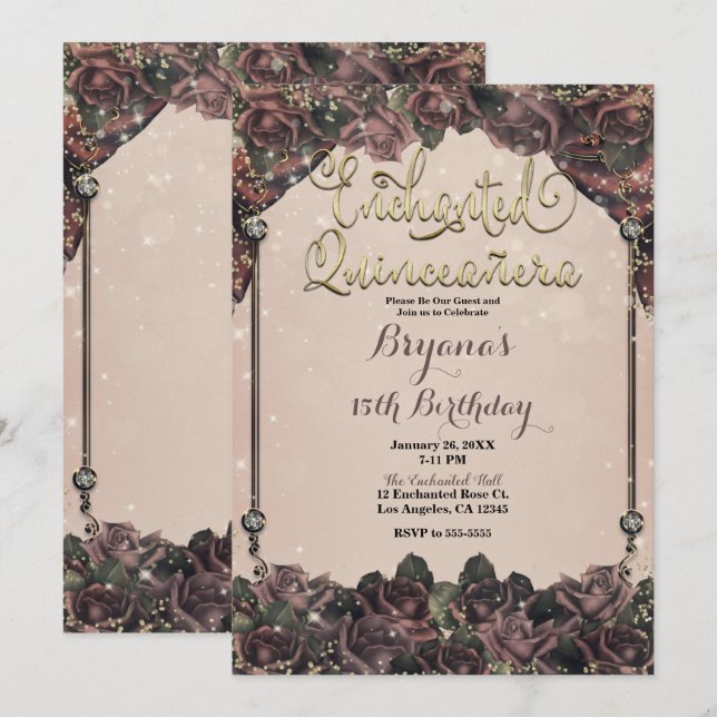 Invitaciones de quinceañera Mauve Spice Roses Spar (Anverso / Reverso)
