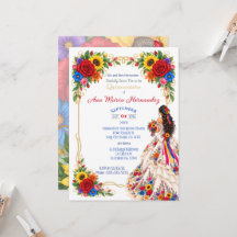 Invitaciones de Quinceañera Mexicana Flores Colori