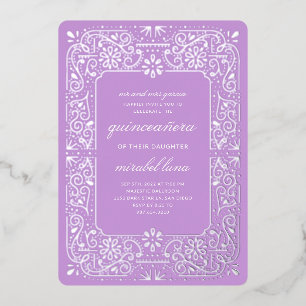 Invitaciones de Quinceañera Moradas con Holograma