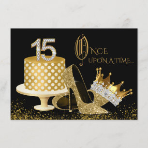 Invitaciones de Quinceañera Negras y Doradas