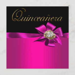 Invitaciones de Quinceañera negras y rosa fucsia c