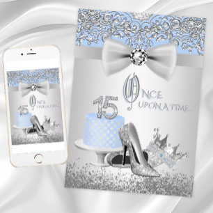 Invitaciones de Quinceañera Princesa Azul Plata