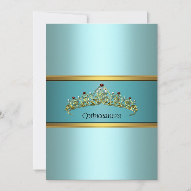 Invitaciones de Quinceañera Princesa Azul Verde (Anverso)