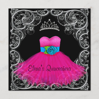 Invitaciones de Quinceañera Rosa Brillante y Negra