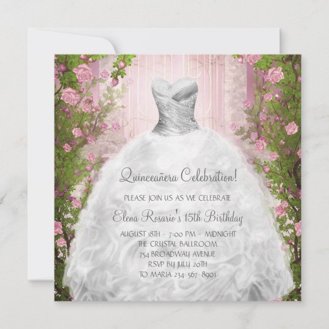 Invitaciones de Quinceañera Rosas Rosadas Elegante (Anverso)