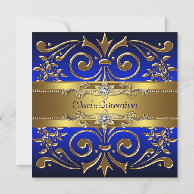 Invitaciones de Quinceanera Royal Blue Gold (Anverso)