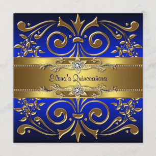 Invitaciones de Quinceanera Royal Blue Gold