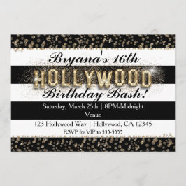 Invitaciones de rayas blancas y negras de Hollywoo