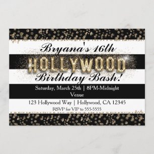 Invitaciones de rayas blancas y negras de Hollywoo