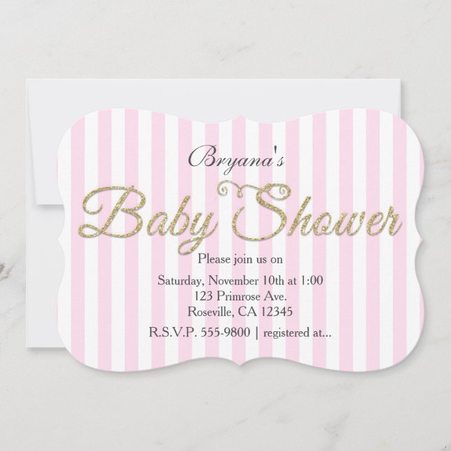 Invitaciones de rayas rosadas de la ducha de bebé  (Anverso)