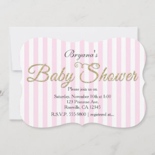 Invitaciones de rayas rosadas de la ducha de bebé